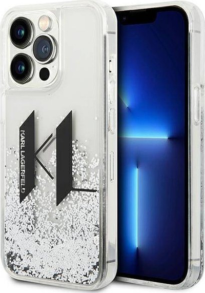 Mbulesë telefoni Karl Lagerfeld Liquid Glitter Big KL, për iPhone 14 Pro, e fortë, argjendtë
