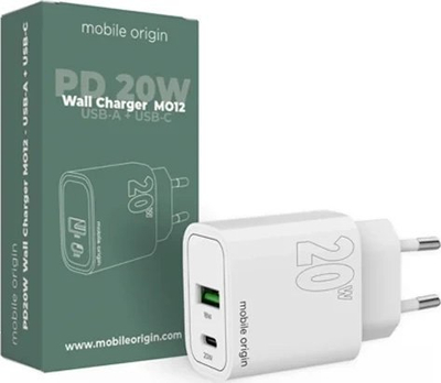 Karikues muri Mobile Origin MO12, PD 20W, 1x USB A 1x USB C, i bardhë