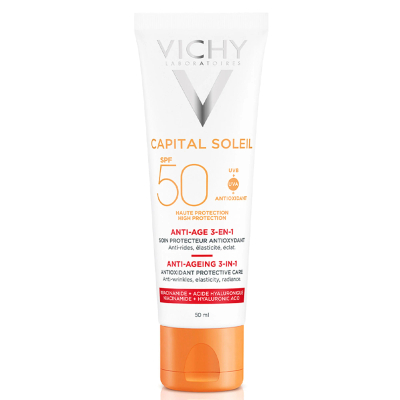 Krem mbrojtës ndaj diellit Vichy Capital Soleil Anti‑Ageing 3‑in‑1 Antioxidant Care SPF 50, 50ml