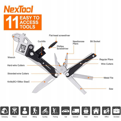Multimjet NexTool W4, 11 në 1, çelës i rregullueshëm, darë palosëse, metalik