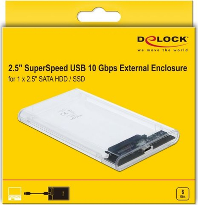 Kuti eksternale Delock 2.5" SATA HDD SSD, USB C 3.2 Gen 2, transparente