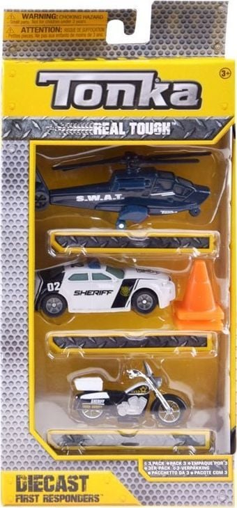 Set lodra metalike Tonka Die Cast Emergency, 3 vetura, forcë emergjence, shumëngjyrëshe
