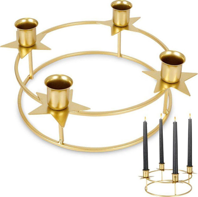 Mbajtëse qirinjsh Home Styling Collection, për 4 qirinj të gjatë, metal i rrumbullakët me yje, ngjyrë ari