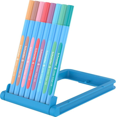 Set stilolapsash Schneider Slider Edge Pastel XB, majë 1.4 mm, 8 copë, trup blu i çelët, bojë me ngjyra të përziera