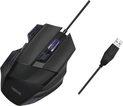 Maus gaming LogiLink ID0202, optik 2400 DPI, USB, i zi me ndriçim vjollcë