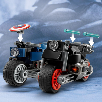 Lodër me tulla LEGO Marvel 76260, Black Widow dhe Captain America Motorcycles, për kalamaj 6+ vjeç, shumëngjyrëshe