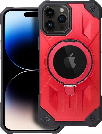 Mbulesë telefoni Armor Mag për iPhone 14 Pro, magnetike MagSafe, me unazë mbajtëse, e kuqe