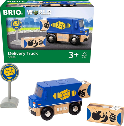 Lodër kamion druri BRIO World Delivery Truck, për fëmijë 3+, i kaltër