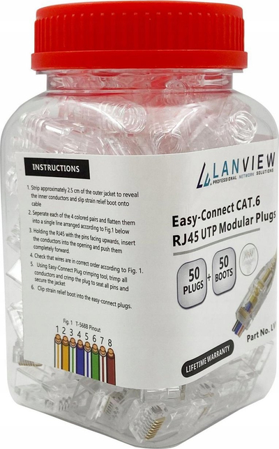 Konektor rrjeti Lanview RJ45 UTP, Cat6, set 50 copë, transparent