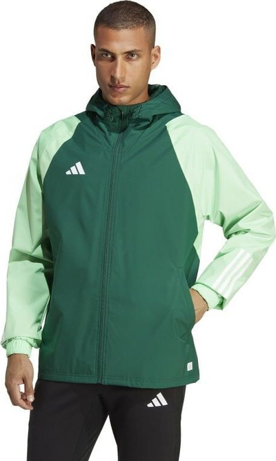 Xhaketë meshkujsh Adidas Tiro 23 Competition All Weather IC4570, kundër shiut, me kapuç, jeshile