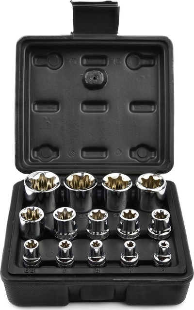 Set çelësash tubo Torx CrV, E4–E24, 14 copë, me kuti plastike