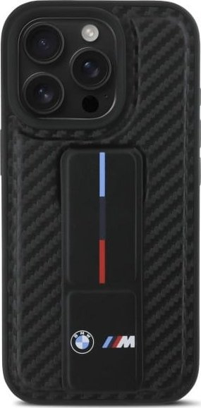 Mbrojtëse telefoni BMW M Grip Stand Smooth and Carbon për iPhone 16 Pro Max, me qëndrim, e zezë