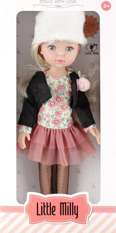 Kukull Mega Creative Little Milly, 35cm, flokë biondë, me kapelë të bardhë