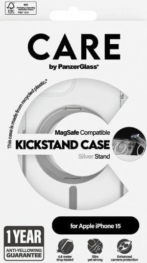 Mbrojtëse telefoni PanzerGlass CARE Kickstand Case, MagSafe, për iPhone 15, transparente