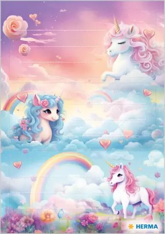 Etiketa për libra HERMA VARIO Happy Unicorns, letër, shumëngjyrëshe