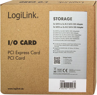 Adapter i brendshëm LogiLink PC0086, 2x M.2 SATA, 2x SATA, jeshil