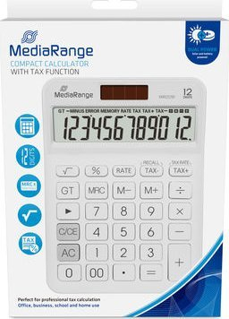 Kalkulator xhep MediaRange MROS191, ekran me 12 shifra, funksion TVSH, i bardhë