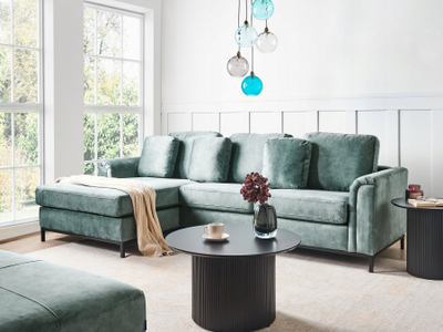 Divan këndor Beliani Oslo, kadife, chaise djathtas, blu jeshile