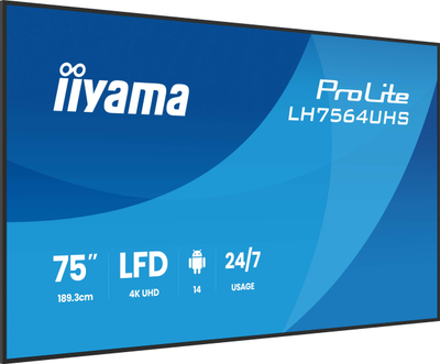 Ekran digital signage Iiyama LH7564UHS-B1AG, 75\", 4K UHD, 500 cd/m², i zi