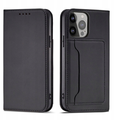 Këllëf magnetik me xhep kartash për iPhone 13 Pro, lëkurë, i zi