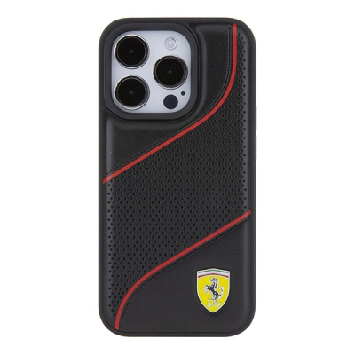 Kapotë telefoni Ferrari me vrima për iPhone 15 Pro, lëkurë PU, mbron nga goditjet, e zezë