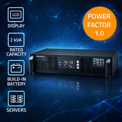 UPS për rack Qoltec Zlon, 2KVA 2000W, Power Factor 1.0, i zi