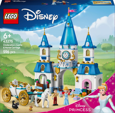 Set LEGO Disney Kështjella e Hirushes dhe Karroca me Kalë, 4 figurina, lodër për lojë me mend