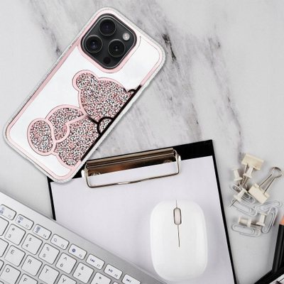Маска Teddy Bear за iPhone 14 Pro Max, PU TPU, розова