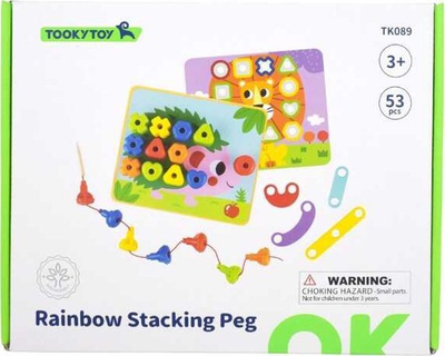 Lodër Montessori Tooky Toy Rainbow Stacking Peg, puzzle druri, forma dhe ngjyra shumëngjyrëshe