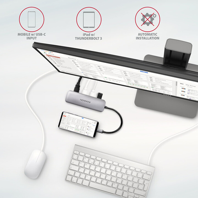 Hub shumëfunksional AXAGON HUB 6në1 USB 3.2 Gen 1, 3x USB-A, HDMI, SD/microSD, PD 100W, kabllo USB-C 20cm