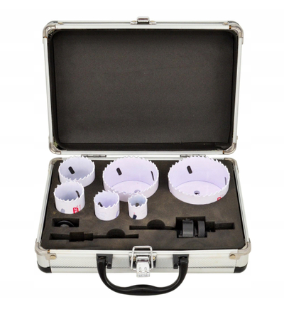 Set sharra rrethore bimetale Awtools Black Line, 8 copë, 22-73 mm, në kuti metalike