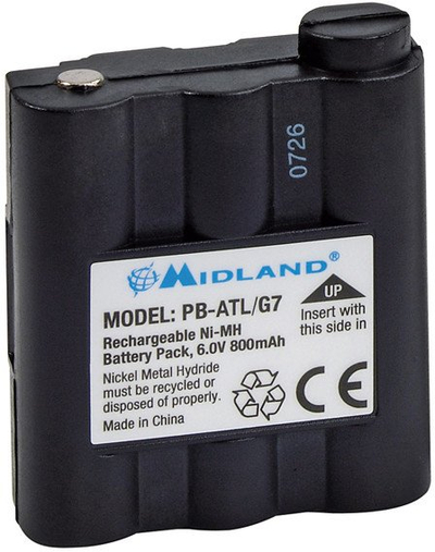 Батерија за радио врска Мидланд PB-ATL/G7, 800 mAh, 6 V, црна