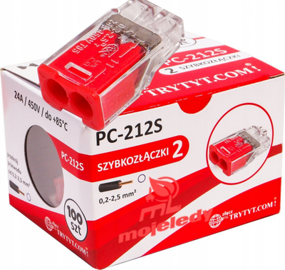 Lidhës elektrik Simet PC212S, 2 qarqe, 0.2-2.5mm², transparent i kuq