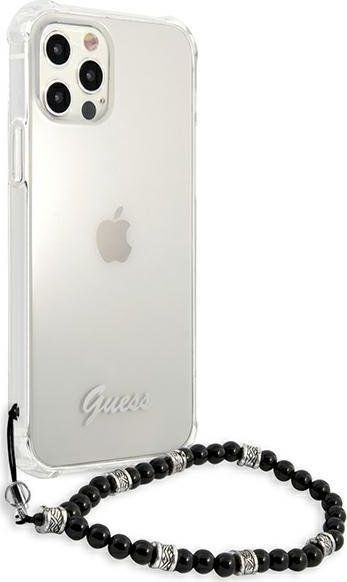 Mbulesë telefoni Guess GUHCP12MKPSBK për iPhone 12 12 Pro 6.1", hardcase transparente, me perla, e zezë