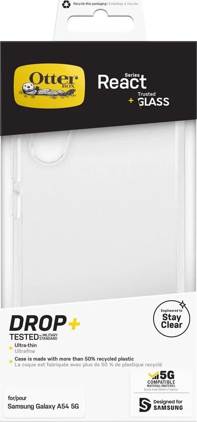 Set mbrojtës OtterBox React Series Galaxy A54 5G, huse transparente, xham mbrojtës, transparent