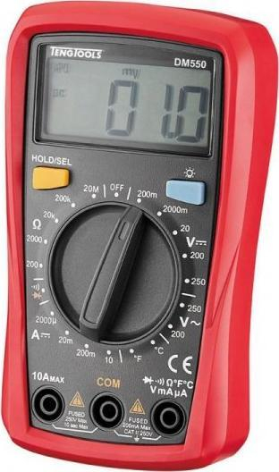 Multimetër digjital Teng Tools DM550, ekran 16mm, matje temperaturë, i kuq