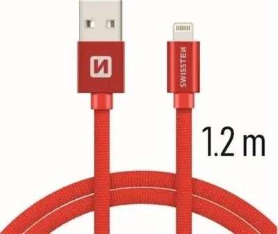 Kabllo USB Lightning Swissten Textile 71523206, 1.2m, 3A, e kuqe