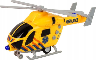 Helikopter lodër Lean Toys Rescue Helicopter, ambulancë me drita, me zë, i verdhë