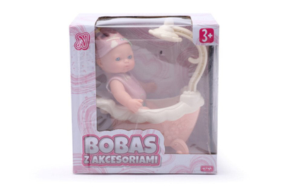Kukull bebe Natalia me aksesorë, 11cm, vaskë rozë