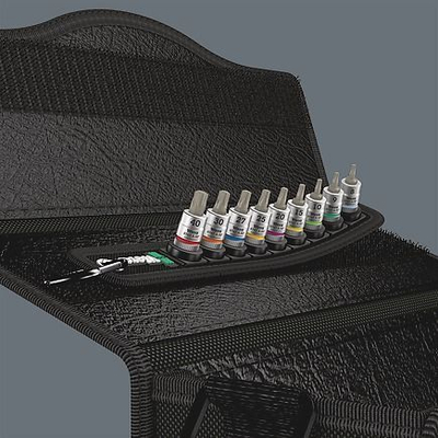 Set bitash nasadë TORX Wera Belt A 3, 9 copë, me mbajtës tekstili, i zi