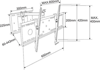 Mbajtëse muri për TV TB Print TB-63P, 32-70\", 55 kg, VESA 600x400, e zezë