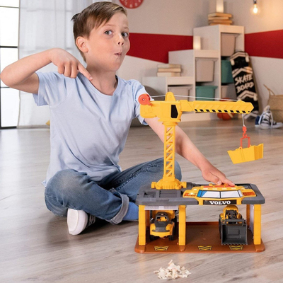 Set lodrash ndërtimi Dickie Toys Volvo Construction Station, drita edhe zë, vinç 38 cm, i verdhë