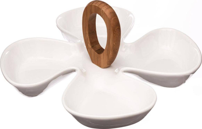 Стенд за грицки Art-Pol Porcelain, бел порцелан, рачка од бамбус
