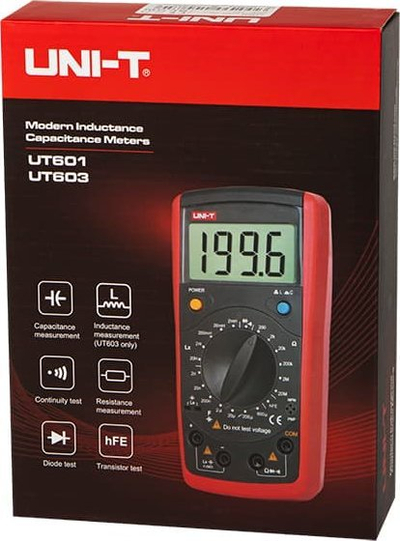 Matës kapaciteti dhe rezistence UNI T UT601, ekran LCD, test diode dhe vazhdimësie, i kuq