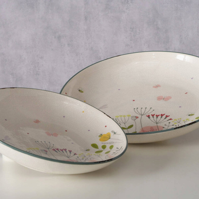 Pjata dekorative Boltze Home Florina, qeramike, set 2 copë, shumëngjyrëshe