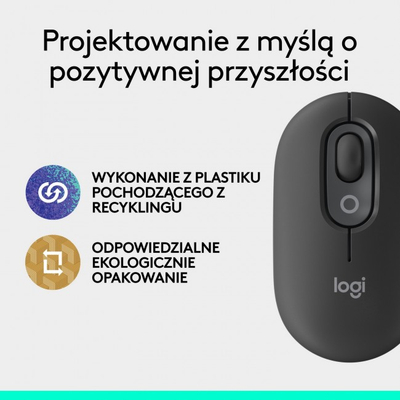 Maus wireless Logitech POP, buton emoji, SilentTouch, gri grafit