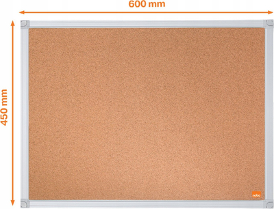 Табло за известувања Nobo Essentials, со површина од тапет од плута, 600x450mm, алуминиумска рамка сребрена