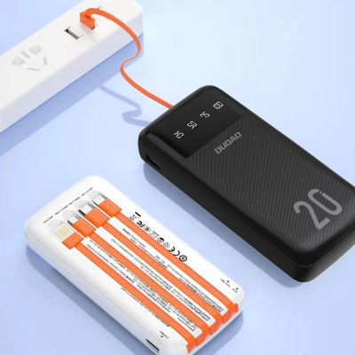 Power bank Dudao K6Pro Plus, 20000mAh, me 3 kabllo të integrume, i zi