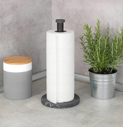 Mbajtëse letre kuzhine Wenko Marble, bazë plastike pamje mermeri, shufër metalike e zezë