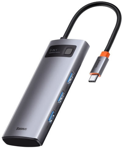 Hub multifunksional Baseus HUB Metal Gleam Series 5in1 - USB-C PD 100W, 3xUSB 3.0, HDMI, gri
